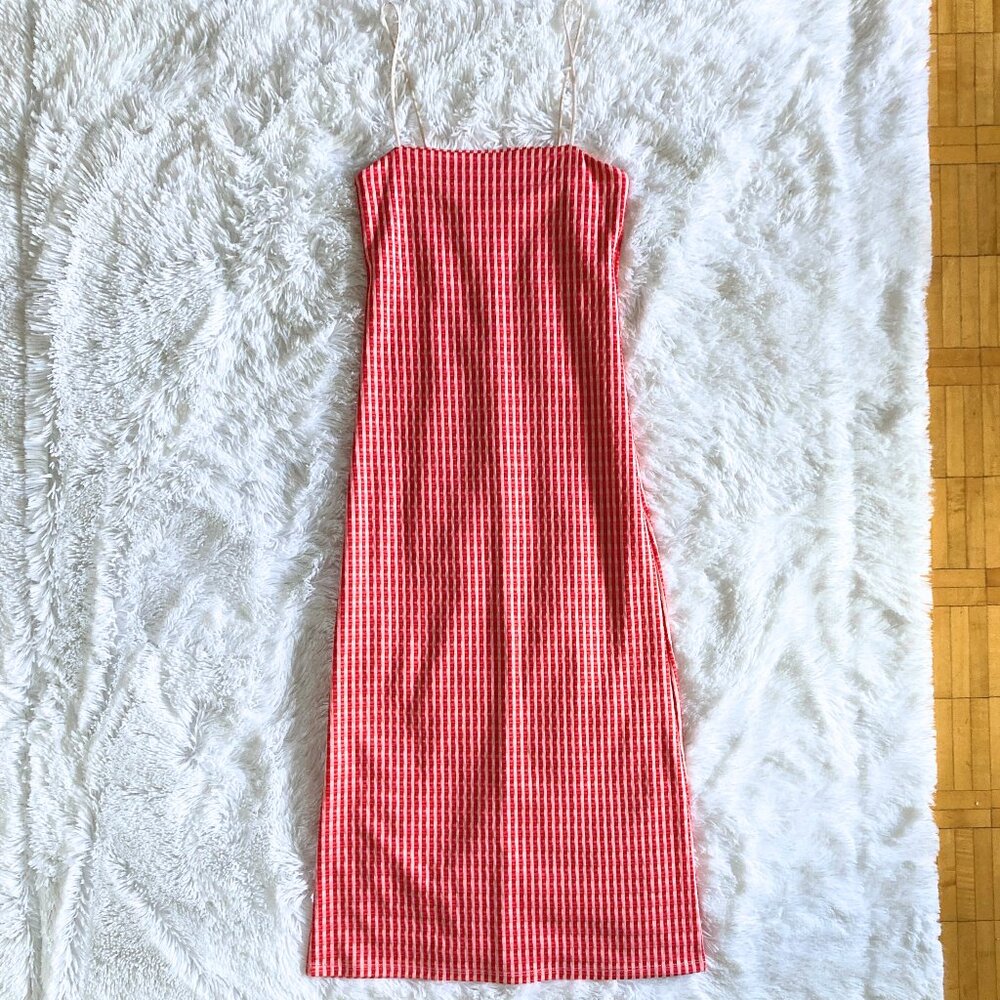 NWOT Red & Pink Checkered Print Body Con Dress - Small
